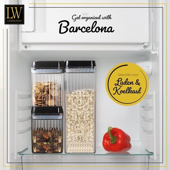 LW collection LW Collection voorraadpotten set van 6 met pen en stickers zwarte deksel - Voorraadpotjes luchtdicht - voorraadbussen - snoep pot - organize potten - keukenpotten - opbergpotten - voorraadbussen - food container - complete set 6 stuks