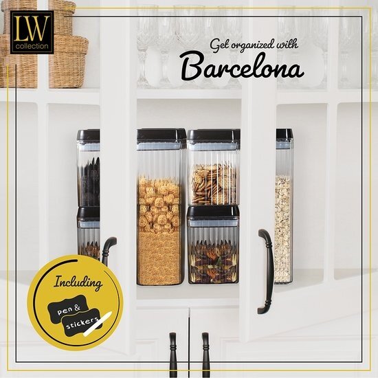 LW collection LW Collection voorraadpotten set van 6 met pen en stickers zwarte deksel - Voorraadpotjes luchtdicht - voorraadbussen - snoep pot - organize potten - keukenpotten - opbergpotten - voorraadbussen - food container - complete set 6 stuks
