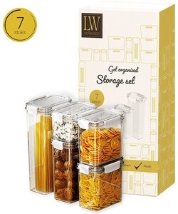 LW Collection voorraadpotten set van 7 met pen en stickers - Voorraadpotjes luchtdicht - voorraadbussen - snoep pot - organize potten - opbergpotten - keukenpotten - food container - luxe opbergpotten - complete set van 7 stuks
