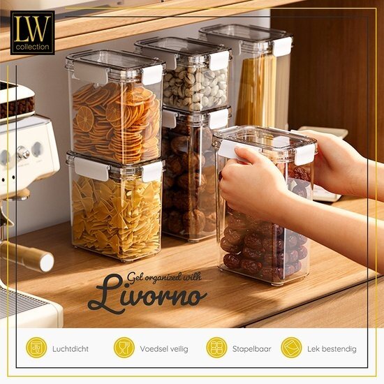 LW collection LW Collection voorraadpotten set van 7 met pen en stickers - Voorraadpotjes luchtdicht - voorraadbussen - snoep pot - organize potten - opbergpotten - keukenpotten - food container - luxe opbergpotten - complete set van 7 stuks