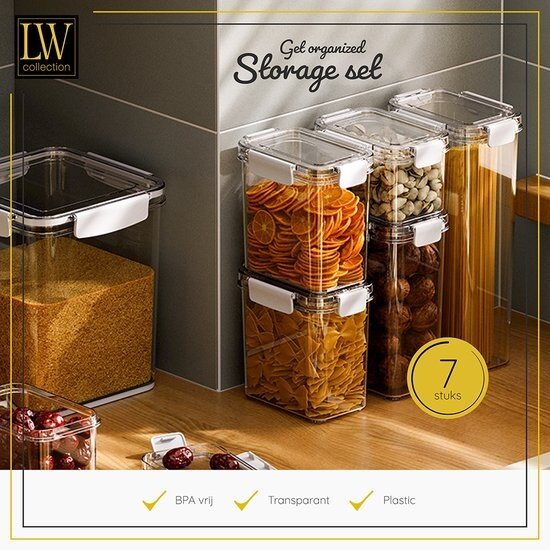 LW collection LW Collection voorraadpotten set van 7 met pen en stickers - Voorraadpotjes luchtdicht - voorraadbussen - snoep pot - organize potten - opbergpotten - keukenpotten - food container - luxe opbergpotten - complete set van 7 stuks