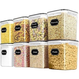 LW Collection voorraadpotten set van 8 met pen en stickers zwarte deksel - Voorraadpotjes luchtdicht - voorraadbussen - snoep pot - organize potten - opbergpotten - keukenpotten - food container - luxe - complete set 8 stuks