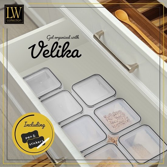 LW collection LW Collection voorraadpotten set van 8 met pen en stickers zwarte deksel - Voorraadpotjes luchtdicht - voorraadbussen - snoep pot - organize potten - opbergpotten - keukenpotten - food container - luxe - complete set 8 stuks