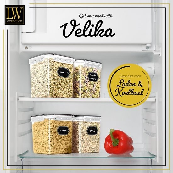LW collection LW Collection voorraadpotten set van 8 met pen en stickers zwarte deksel - Voorraadpotjes luchtdicht - voorraadbussen - snoep pot - organize potten - opbergpotten - keukenpotten - food container - luxe - complete set 8 stuks