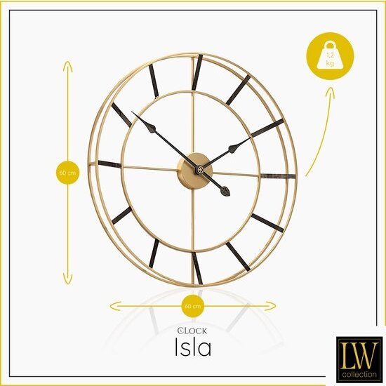LW collection LW Collection Wandklok goud 60cm - Industriële gouden wandklok - Grote moderne wandklok goudkleurig - Stil uurwerk