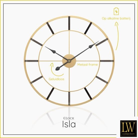 LW collection LW Collection Wandklok goud 60cm - Industriële gouden wandklok - Grote moderne wandklok goudkleurig - Stil uurwerk