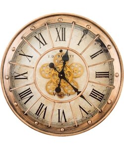 LW Collection wandklok met draaiende tandwielen bruin 60cm - Radar wandklok bruin - wandklok met bewegende wandwielen