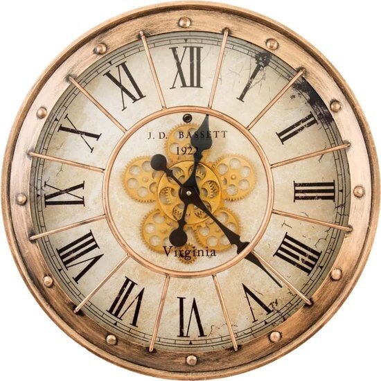 LW collection LW Collection wandklok met draaiende tandwielen bruin 60cm - Radar wandklok bruin - wandklok met bewegende wandwielen