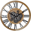 LW collection LW Collection wandklok met draaiende tandwielen bruin 60cm - Radar wandklok bruin - wandklok met bewegende wandwielen
