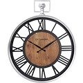 LW collection LW Collection wandklok zilver en zwart hout met glasplaat 60cm - Grote glazen muurklok romeinse cijfers - Industriële Houten klok - Moderne wandklok stil uurwerk