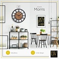 LW collection LW Collection wandklok zilver en zwart hout met glasplaat 60cm - Grote glazen muurklok romeinse cijfers - Industriële Houten klok - Moderne wandklok stil uurwerk