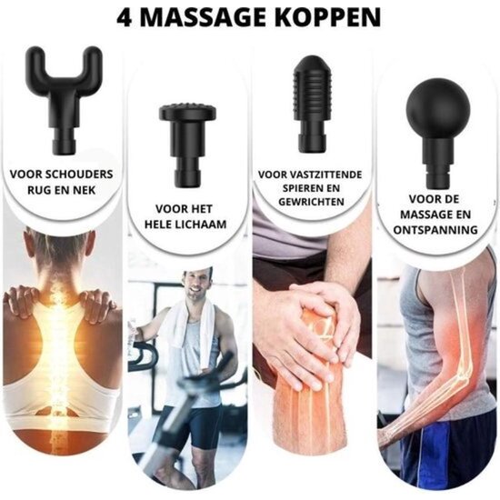 Imtex Imtex Massage-gun - Massagepistool - 6 Vibratieniveaus - 4 Opzetstukken - Spierherstel - Relax Massage - Draadloos - Zwart