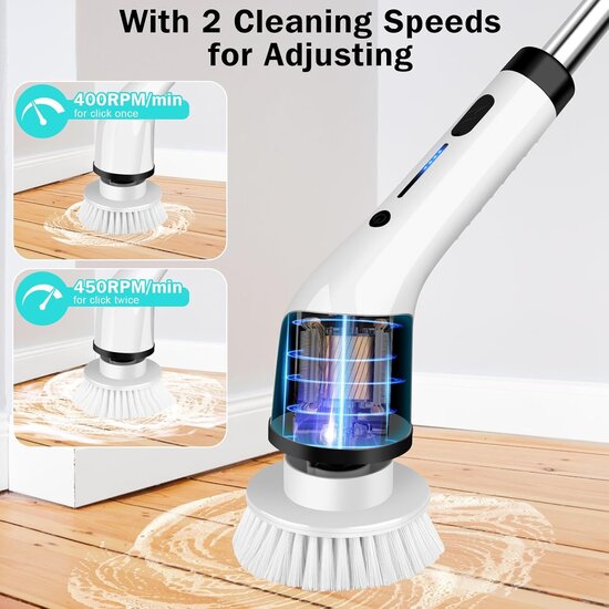 Igoods Igoods Poetsmachine - Schrobborstel - Polijstmachine - Polijstset - Elektrische Schoonmaakborstel - Schrobber - 7 Borstels - 25W - Oplaadbaar - Wit