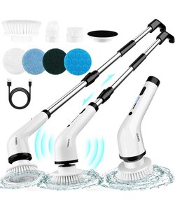 Igoods Poetsmachine - Schrobborstel - Polijstmachine - Polijstset - Elektrische Schoonmaakborstel - Schrobber - 7 Borstels - 25W - Oplaadbaar - Wit