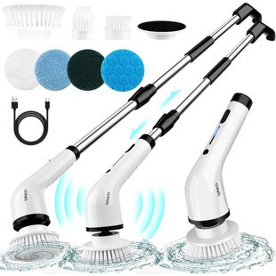 Igoods Poetsmachine - Schrobborstel - Polijstmachine - Polijstset - Elektrische Schoonmaakborstel - Schrobber - 7 Borstels - 25W - Oplaadbaar - Wit