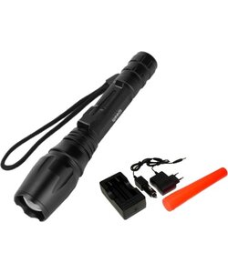 Igoods Zaklamp - LED Zaklamp Oplaadbaar - Militaire Zaklamp - Verkeersregelaar Lamp - Uitschuifbaar - Oplaadbaar - Zwart