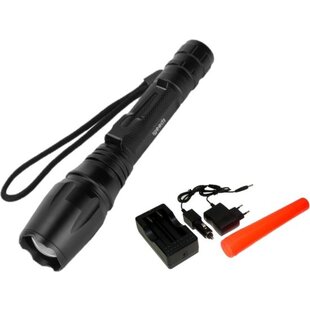 Igoods Zaklamp - LED Zaklamp Oplaadbaar - Militaire Zaklamp - Verkeersregelaar Lamp - Uitschuifbaar - Oplaadbaar - Zwart