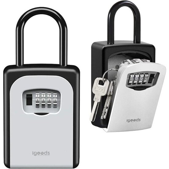 Igoods Igoods Sleutelkluis - 4-Cijferige Sleutelkluis - Sleutelkluis met Beugel - Sleutelkast - Hangslot - Voor Binnen en Buiten - Waterdicht - Weerbestendig
