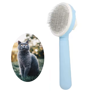 Igoods Dierenborstel - Hondenborstel - Kattenborstel - Kattenkam – Hondenvachtborstel - Ontpluizer - Zelfreinigende Borstel - Grooming Borstel voor Honden en Katten - Dunne naalden - Blauw