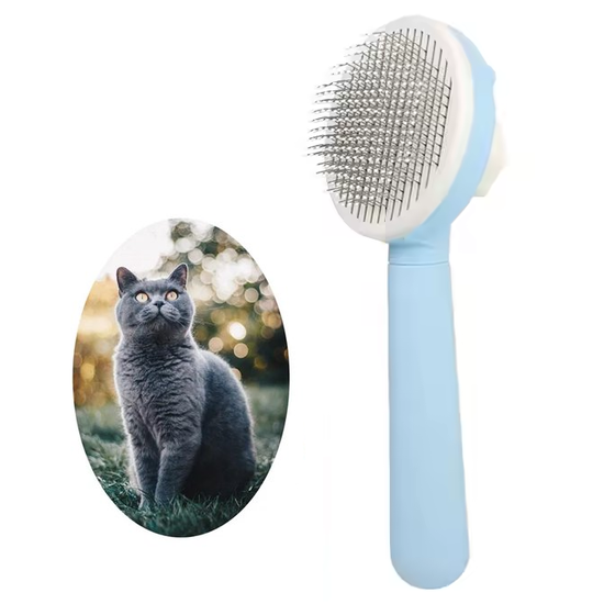 Igoods Igoods Dierenborstel - Hondenborstel - Kattenborstel - Kattenkam – Hondenvachtborstel - Ontpluizer - Zelfreinigende Borstel - Grooming Borstel voor Honden en Katten - Dunne naalden - Blauw