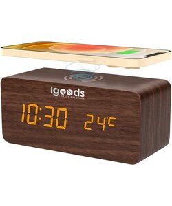 Igoods Digitale Wekker - Houten Design - Weerstation - Met Ingebouwde Oplader