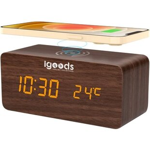 Igoods Digitale Wekker - Houten Design - Weerstation - Met Ingebouwde Oplader
