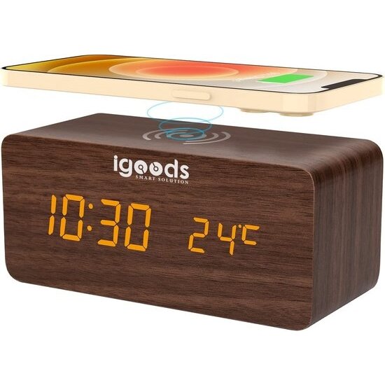 Igoods Igoods Digitale Wekker - Houten Design - Weerstation - Met Ingebouwde Oplader