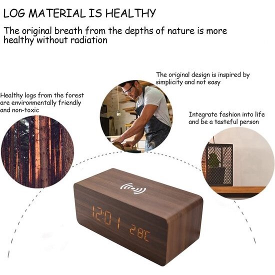 Igoods Igoods Digitale Wekker - Houten Design - Weerstation - Met Ingebouwde Oplader