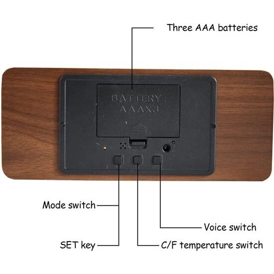 Igoods Igoods Digitale Wekker - Houten Design - Weerstation - Met Ingebouwde Oplader