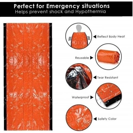 Igoods Igoods Aluminium Slaapzak - Slaapmat - Kampeer Slaapzak Lichtgewicht - Survival Slaapzak - Anti fries - Met Noodfluit - Oranje
