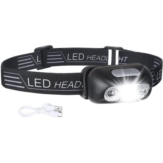 Igoods Igoods Hoofdlamp - Mini-hoofdlamp - Oplaadbaar - Verstelbaar - Inclusief Oplader - Kantelbaar - Verschillende Standen - 3 LED