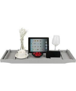 IGOODS - Bamboe Badrek Uitschuifbaar - badplank - Bamboo Brug Verstelbaar - Grijs