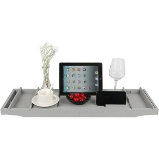 IGOODS - Bamboe Badrek Uitschuifbaar - badplank - Bamboo Brug Verstelbaar - Grijs