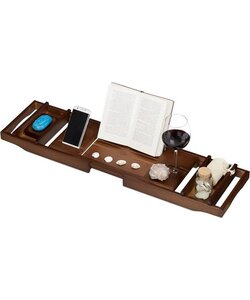 IGOODS - Bamboe Badrek Uitschuifbaar - Badplank - Bamboo Brug Verstelbaar - Donkerbruin