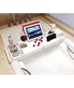 IGOODS - Bamboe Badrek Uitschuifbaar - badplank - Bamboo Brug Verstelbaar - Wit