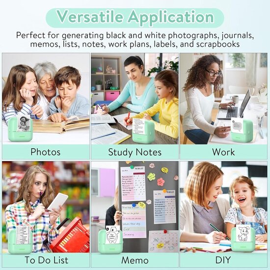 Igoods Igoods Mini Printer - Pocket Printer - Draagbare Printer - Bluetooth Printer - Fotoprinter - Draadloos - Oplaadbaar - Groen