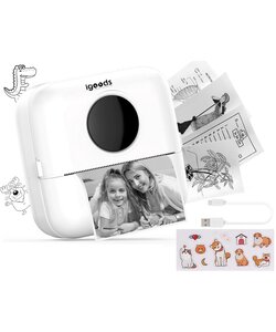 Igoods Mini Printer - Pocket Printer - Draagbare Printer - Bluetooth Printer - Fotoprinter - Draadloos - Oplaadbaar - Wit