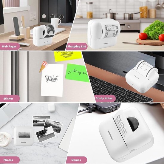 Igoods Igoods Mini Printer - Pocket Printer - Draagbare Printer - Bluetooth Printer - Fotoprinter - Draadloos - Oplaadbaar - Wit