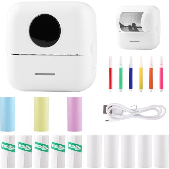 Igoods Igoods Mini Printer - Pocket Printer - Draagbare Printer - Bluetooth Printer - Fotoprinter - Draadloos - Oplaadbaar - Wit