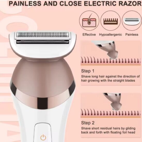 Igoods Igoods 6-in-1 Ladyshave - Scheerapparaat voor vrouwen - Dameshaarverwijderaar - Epileerapparaat Vrouwen - Trimmer - Eeltverwijderaar - Massageapparaat - Bikinitrimmer - Borstel - Oplaadbaar - Roze