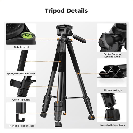 Igoods Igoods Camera Statief - Smartphone Statief - Afneembare Kop - Tripod - Telefoonhouder - Incl Bluetooth Afstandsbediening - Aluminium - Zwart