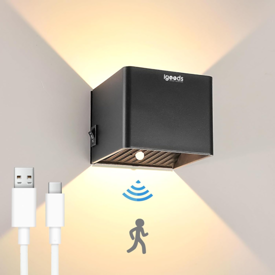 Igoods Igoods Wandlamp - Muurlamp - Buitenlamp - Wandlamp met Sensor - Motion Sensor - Binnen en Buiten - Zwart
