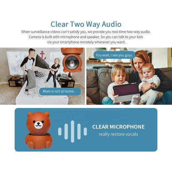 Igoods Igoods Beveiliginscamera - Wifi Camera - Babycamera - Camera Binnen - Draadloos - Teddybeer - HD Kwaliteit - 360° - Bellen Optie - met App - Bruin