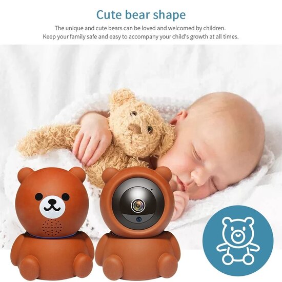 Igoods Igoods Beveiliginscamera - Wifi Camera - Babycamera - Camera Binnen - Draadloos - Teddybeer - HD Kwaliteit - 360° - Bellen Optie - met App - Bruin
