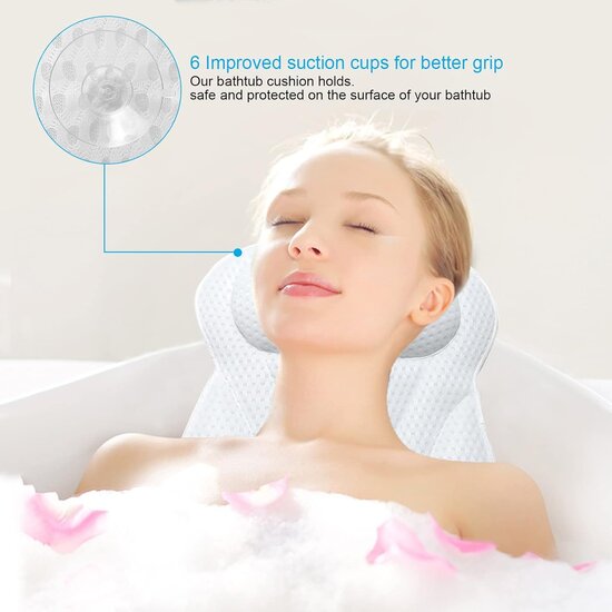 Igoods Igoods Luxe Badkussen - Home Spa Badkussen - Hoofd/nek/rug en schoudersteun - Thuisspa - Badkussen met 6 zuignappen - Luxe Badaccessoire - Wit