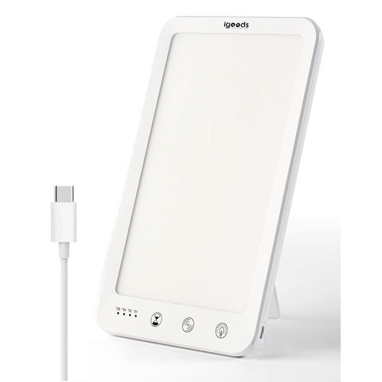 Igoods Igoods Daglichtlamp - Lichttherapielamp - Daylight Lamp - LED Daglicht Lamp - Tablet Vorm - Staand - Slaapverbeteraar - SAD Lamp - Incl Oplader - Wit