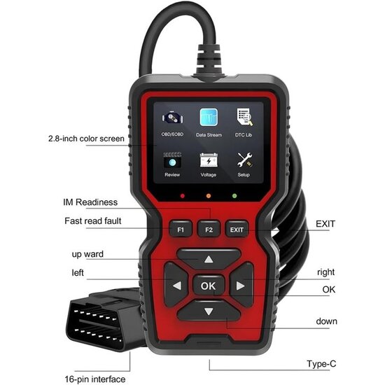 Igoods Igoods OBD2 Scanner - OBD2 Scanner voor Auto - Storing Zoeken - Auto Uitlezen - Diagnosecomputer - Uitleesapparatuur - Plug & Play - Zwart/Rood