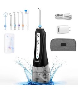 Igoods Waterflosser - Draadloze Tandenflosser - Elektrische Waterflosser - Monddouche - Flosapparaat - IPX7 Waterdicht - Draadloos - Inclusief 6 opzetstukken en Etui - Zwart