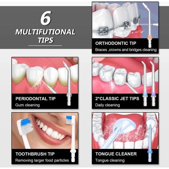 Igoods Igoods Waterflosser - Draadloze Tandenflosser - Elektrische Waterflosser - Monddouche - Flosapparaat - IPX7 Waterdicht - Draadloos - Inclusief 6 opzetstukken en Etui - Zwart