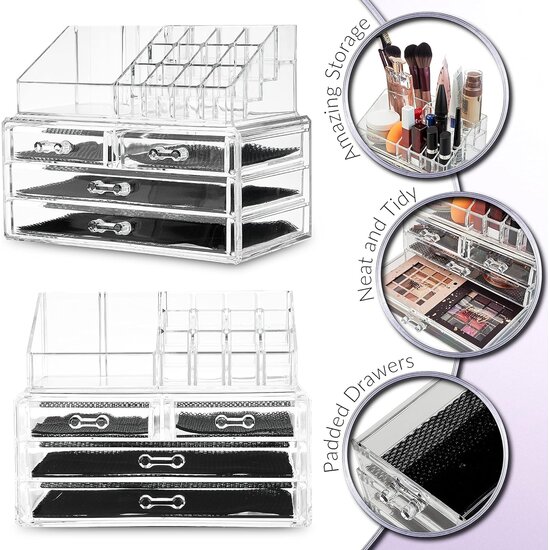 Igoods Igoods Make-up Organizer - Make-up Opslag - Cosmetica Organizer - Tweedelig - met Laden - Transparant